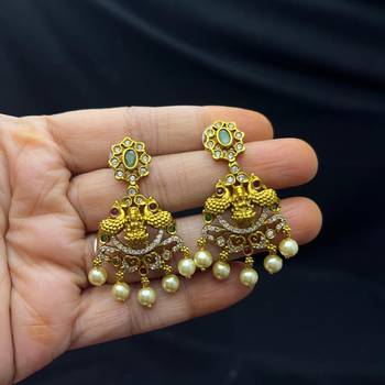 South Indian Temple Jewelry Set, Lakshmi Necklace, Peacock CZ Pearl Bridal Set 4