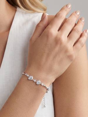 925 silver double heart & crystal link bracelet for women 3