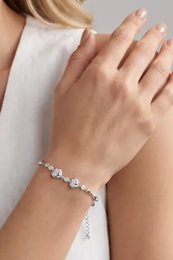 925 silver double heart & crystal link bracelet for women