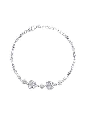 925 silver double heart & crystal link bracelet for women 4