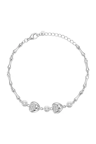 925 silver double heart & crystal link bracelet for women