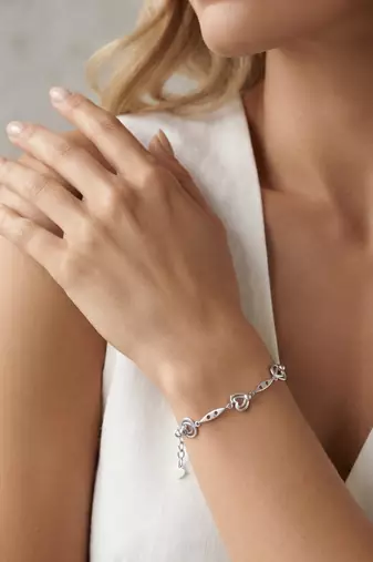 925 silver open heart link bracelet for women