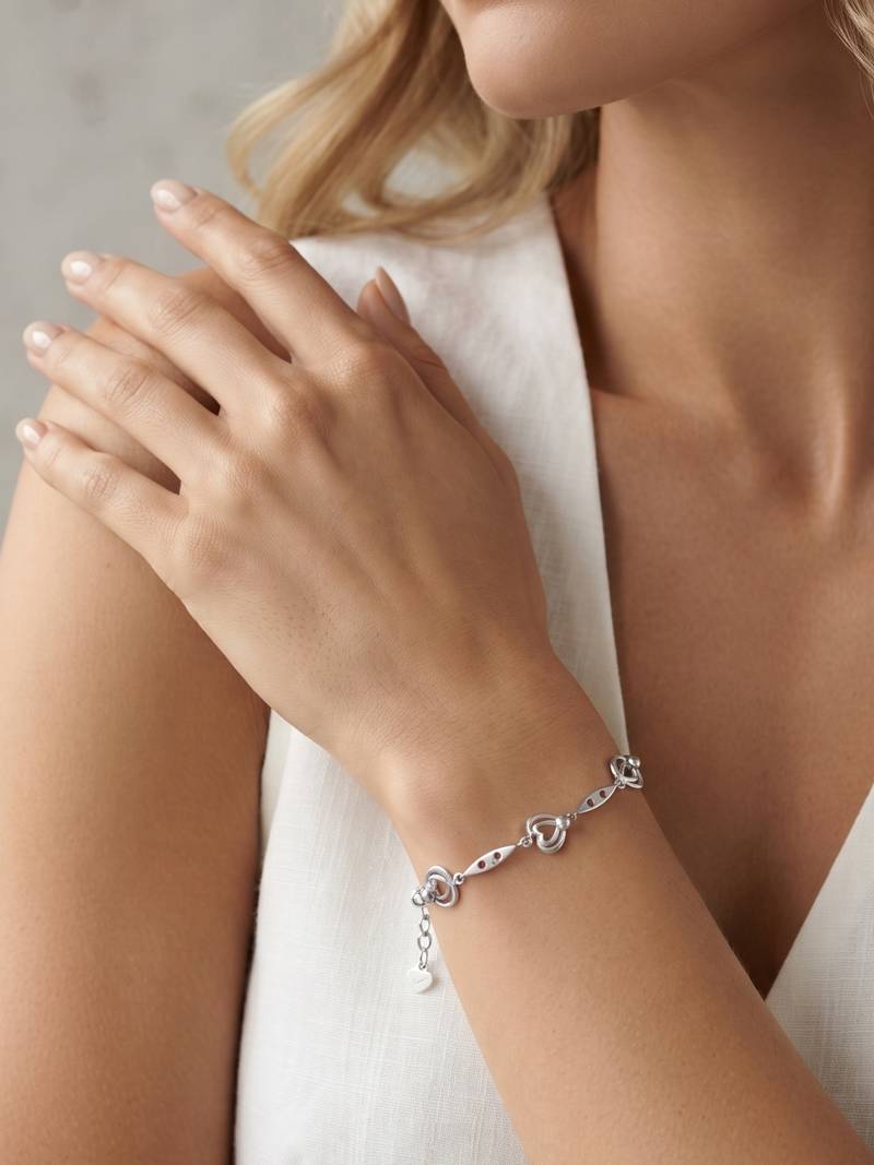 925 silver open heart link bracelet for women