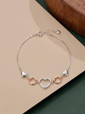 925 silver heart silver rose gold link bracelet for women 1