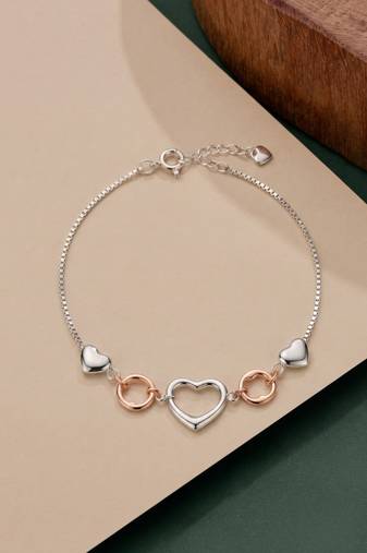 925 silver heart silver rose gold link bracelet for women