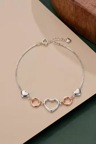 925 silver heart silver rose gold link bracelet for women