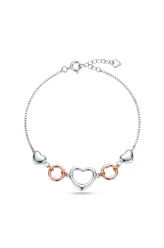 925 silver heart silver rose gold link bracelet for women