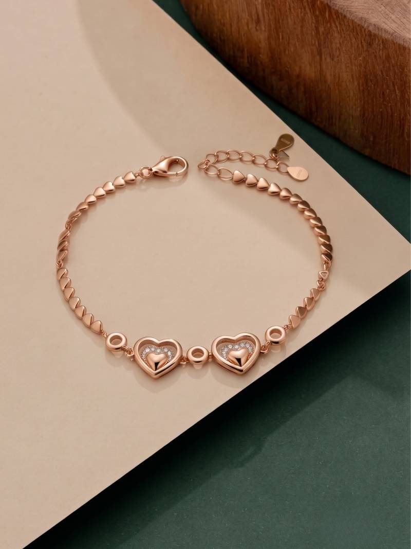 925 silver double heart crystal bracelet for women