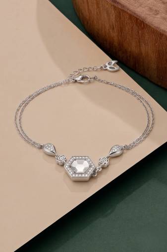 925 silver hexagonal crystal rose bracelet for women