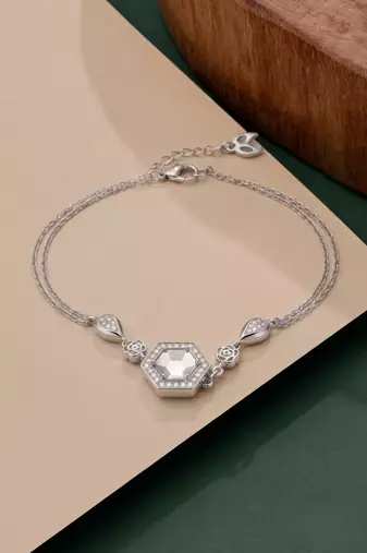 925 silver hexagonal crystal rose bracelet for women
