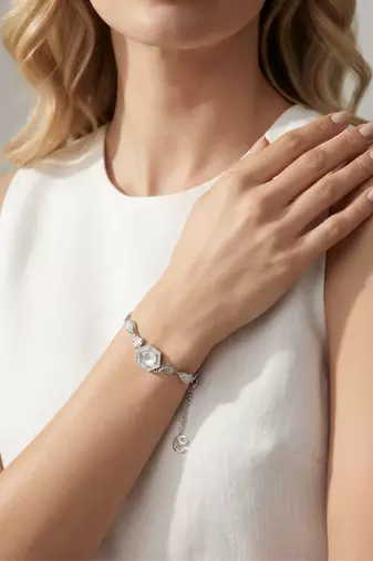 925 silver hexagonal crystal rose bracelet for women