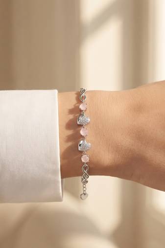 925 silver elara pink heart charm bracelet for women