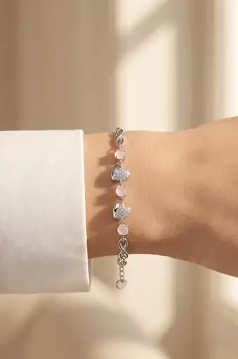 925 silver elara pink heart charm bracelet for women