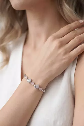 925 silver elara pink heart charm bracelet for women
