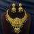 South Indian Lakshmi Temple Necklace Set with Jhumka Earrings, Antique Gold Finish Bridal Jewelry