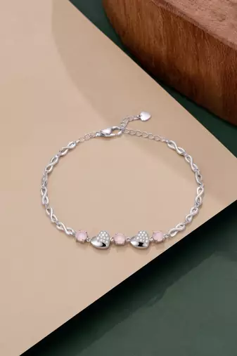 925 silver elara pink heart charm bracelet for women