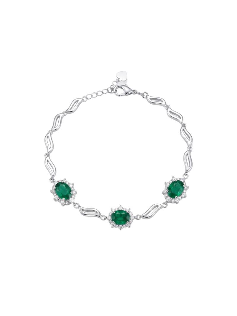 925 silver emerald celestine halo bracelet for women
