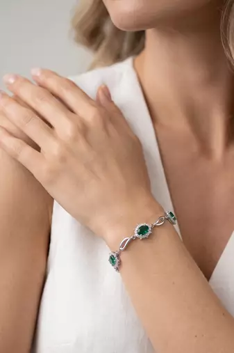 925 silver emerald celestine halo bracelet for women