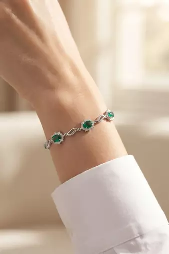 925 silver emerald celestine halo bracelet for women