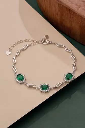 925 silver emerald celestine halo bracelet for women