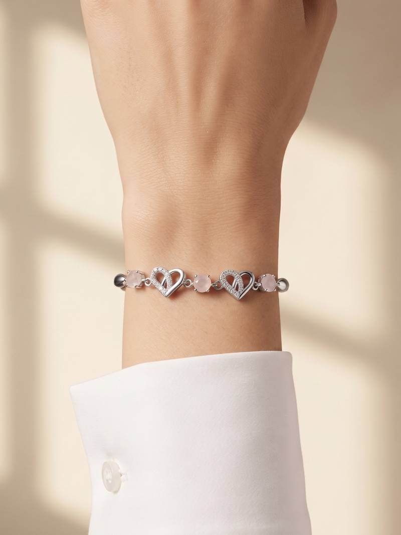 925 silver roselle heart blossom bracelet for women