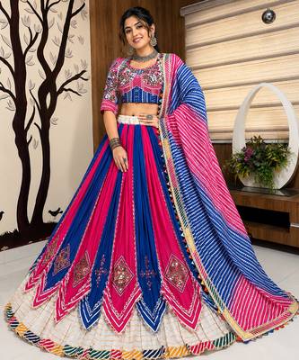 multicolor printed mirror work navratri cotton lehenga choli 1