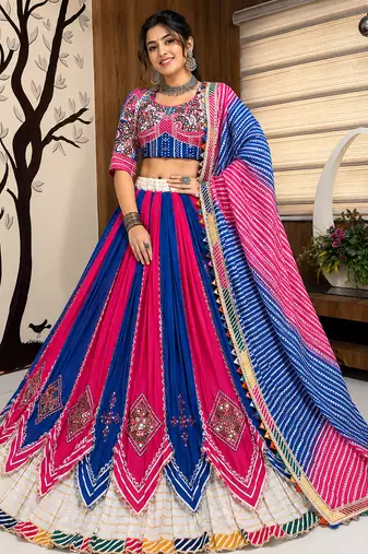 Multicolor Navratri Printed Mirror Work Lehenga Choli