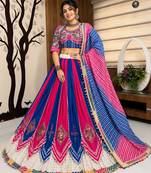 multicolor printed mirror work navratri cotton lehenga choli