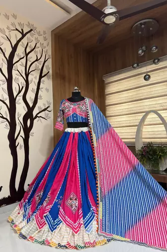 Multicolor Navratri Printed Mirror Work Lehenga Choli