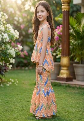 Orange and multi printed cotton festive wear kurta set 3