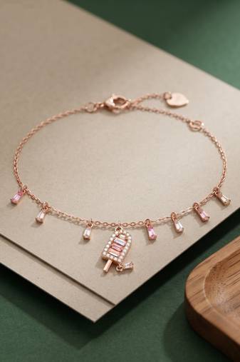 925 silver rosy lollipop charm bracelet for women