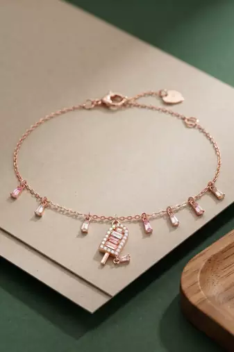 925 silver rosy lollipop charm bracelet for women