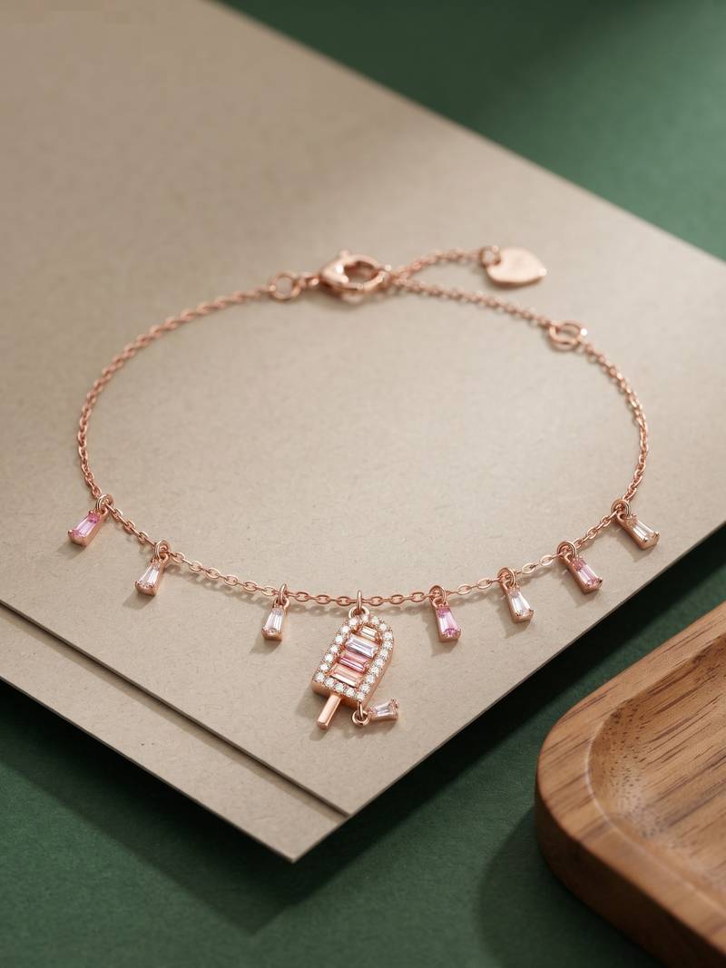 925 silver rosy lollipop charm bracelet for women