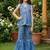 Blue and white printed cotton festive wear kurta set