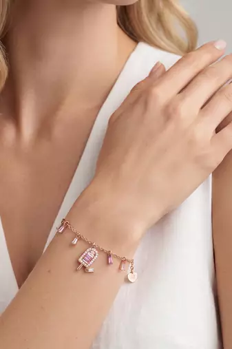 925 silver rosy lollipop charm bracelet for women