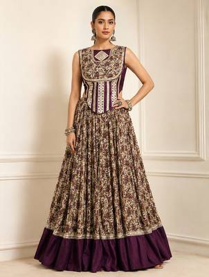 Purple Navratri Festive Chanderi Lehenga with Real Mirror Work 1