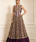 Purple Navratri Festive Chanderi Lehenga with Real Mirror Work