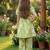 Green and white printed cotton festive wear kurta set