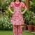 White and red printed cotton festive wear kurta set