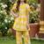 Yellow and white printed cotton festive wear kurta set