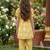Yellow and white printed cotton festive wear kurta set