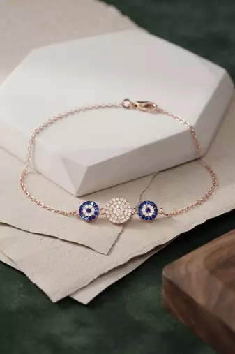 925 silver sapphire medallion gaze bracelet for women