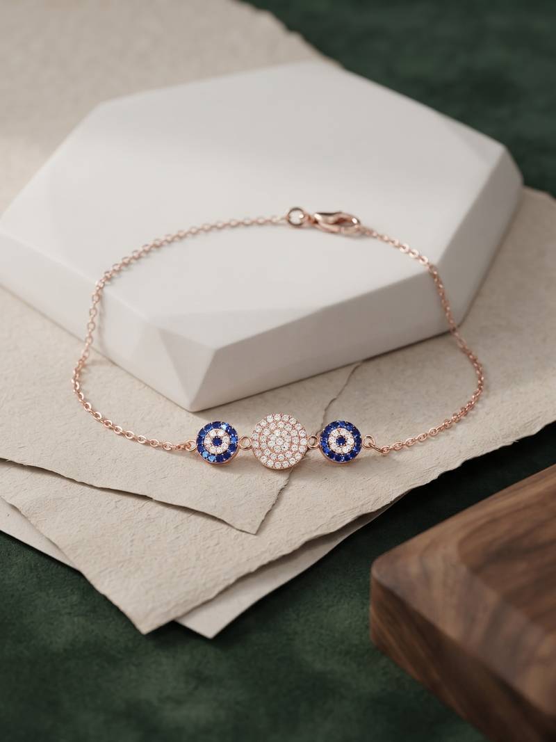 925 silver sapphire medallion gaze bracelet for women