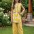 Yellow and white printed cotton festive wear kurta set