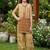 Brown and white printed cotton festive wear kurta set