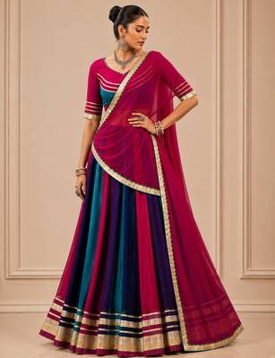 Multicolor Navratri Chinon Lehenga Set with Gotta Patti Work 1