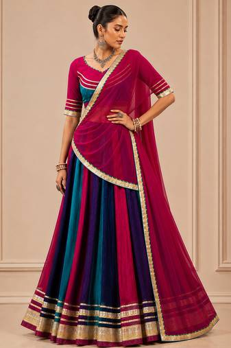 Multicolor Navratri Chinon Lehenga Set with Gotta Patti Work