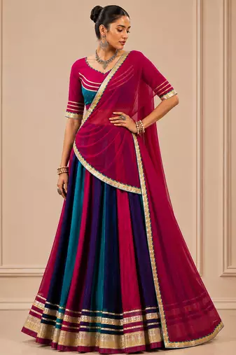 Multicolor Navratri Chinon Lehenga Set with Gotta Patti Work