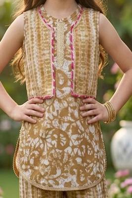 Brown and white printed cotton festive wear kurta set 5