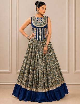 Navy Blue Navratri Chanderi Lehenga with Real Mirror Work 1
